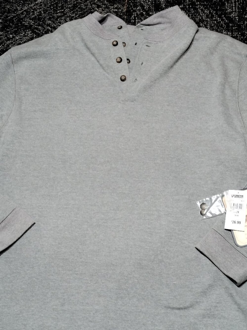C.E. Schmidt Men's XXL Gray Heavy Thermal Henley Shirt Waffle Knit Workwear NEW